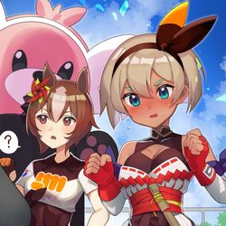 This is a pixiv picture whose title is (ポケモン)トレーナーとウマ娘.