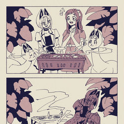 This is a pixiv picture whose title is 食べ終わる頃に人数が変わるバーベキュー.