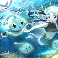 This is a pixiv picture whose title is マナフィとショウちゃんの夏休み.