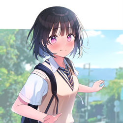 This is a pixiv picture whose title is 「先輩......手、繋いでもいいですか………？」.