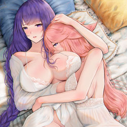 This is a pixiv picture whose title is 雷電将軍X八重神子.