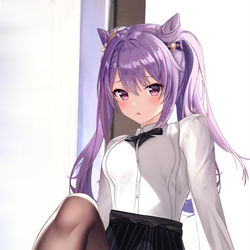 This is a pixiv picture whose title is 刻晴！（黑丝）.