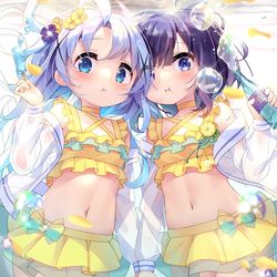 This is a pixiv picture whose title is C100ごちうさ新刊表紙絵——夏と海と水着！.