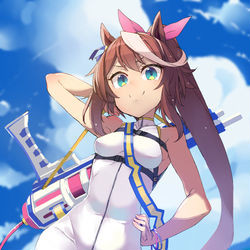 This is a pixiv picture whose title is 海でめっちゃすごい強い水鉄砲装備した水着テイオー.