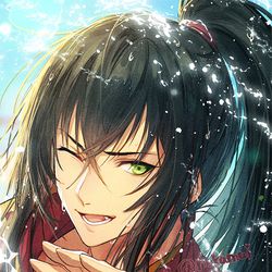 This is a pixiv picture whose title is 燕青くん水着おめでと〜！.