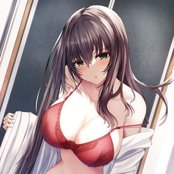 This is a pixiv picture whose title is 脱ぎ黒髪ロング娘.