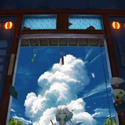 This is a pixiv picture whose title is 「入道雲の神」.