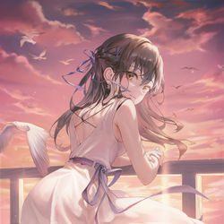 This is a pixiv picture whose title is 夕焼けの海.