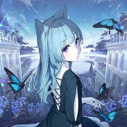 This is a pixiv picture whose title is 青の舞う街.