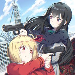 This is a pixiv picture whose title is リコリス・リコイル.