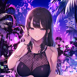 This is a pixiv picture whose title is 「じゃ～ん💗　この水着どう？」.