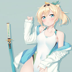 This is a pixiv picture whose title is 競泳水着の風真殿.