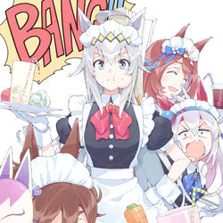 This is a pixiv picture whose title is ウマ娘ウェイトレス。平成3強+タマ.