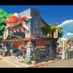 This is a pixiv picture whose title is 金魚屋さん.