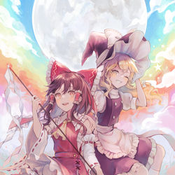 This is a pixiv picture whose title is 楽園の巫女と魔女.