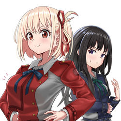 This is a pixiv picture whose title is やはり大きい千束と実は少し気にしてるたきな.