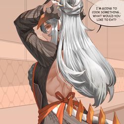 This is a pixiv picture whose title is apron and BACK.