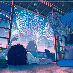 This is a pixiv picture whose title is 夏休み、花火。.