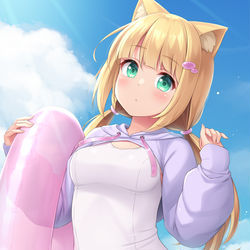 This is a pixiv picture whose title is 浮き輪にゃんこ.