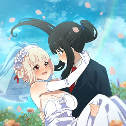 This is a pixiv picture whose title is リコリス・リコイル.