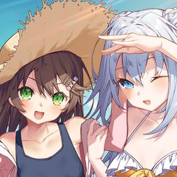This is a pixiv picture whose title is 銀髪の転校生が強すぎるex《海水浴編2》.