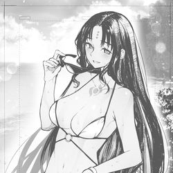 This is a pixiv picture whose title is 無人島、水着姿、マスターと二人きり。 何も起きないはずがなく….