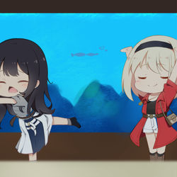 This is a pixiv picture whose title is 水族館 リコリス・リコイル.