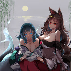 This is a pixiv picture whose title is 柳下月夜.