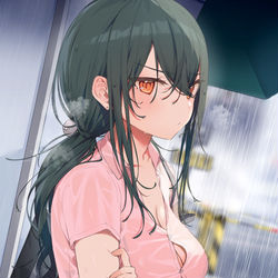 This is a pixiv picture whose title is 雨宿りしてたギャルとエンカウント.