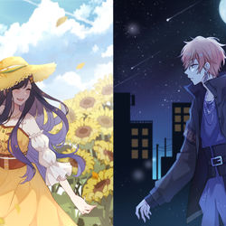 This is a pixiv picture whose title is 太陽と月.