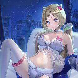 This is a pixiv picture whose title is 夜景とアキちゃん.
