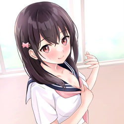 This is a pixiv picture whose title is 「まだ暑いね。汗、気になっちゃうんだよね…」.