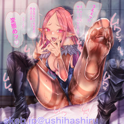 This is a pixiv picture whose title is 足ムレサキュバスちゃんに最期のお願い！.