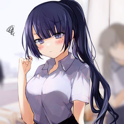 This is a pixiv picture whose title is JK「せっかくポニテしてきたのに…休みとか…」.