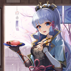 This is a pixiv picture whose title is 桜餅 神里绫华.