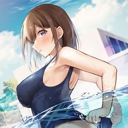 This is a pixiv picture whose title is こっそり食い込みを直す、はわわJKちゃん.