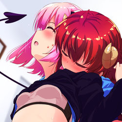 This is a pixiv picture whose title is 桃シャミせめせめまぞく.