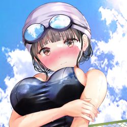 This is a pixiv picture whose title is スク水巨乳コーチさん.