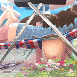 This is a pixiv picture whose title is ビーチチェアから垂れ下がる乳.