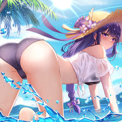 This is a pixiv picture whose title is 雷電将軍水着.