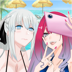 This is a pixiv picture whose title is 夏も終わりを迎え、思い出を残す親子.