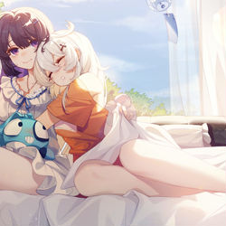 This is a pixiv picture whose title is 芽衣&琪亚娜清晨贴贴.