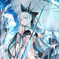 This is a pixiv picture whose title is 水着モルガン.