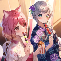 This is a pixiv picture whose title is 化け猫と精霊の夏.