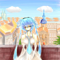 This is a pixiv picture whose title is 【毎月30日配信】ミク in スペイン・サラマンカ旧市街.