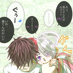 This is a pixiv picture whose title is ルフィが食事中に突然寝ることを忘れてドキドキしてしまったウタさん.