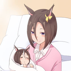 This is a pixiv picture whose title is 我が子を抱いて安堵するエアグルーヴ.
