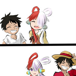 This is a pixiv picture whose title is いつの間にか、ルフィのほうが背が高ってたんだね.....