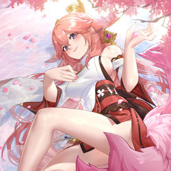 This is a pixiv picture whose title is 躺平的狐狸.