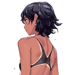 This is a pixiv picture whose title is 水着の食い込みを直す水泳部員.